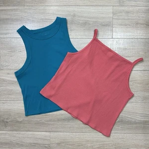 Old Navy Pink & Blue Bundle Set Ribbed Tank Top Fitted Stretchy Women’s Size XL - Picture 1 of 2