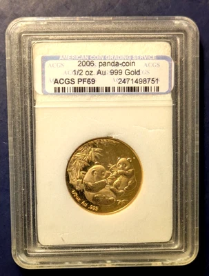 2006 China Gold Panda 1/2 oz Gold coin ACGS Grade P69 - Image 1 of 4