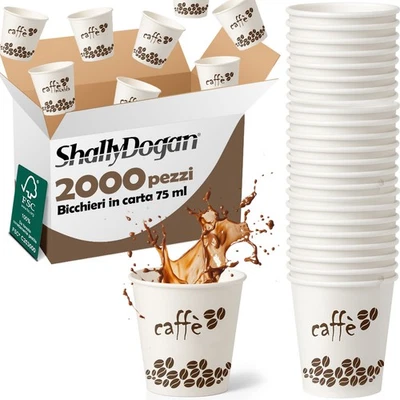 2000 Bicchierini da Caffè Monouso Decoro Coffee Time Bicchieri 75ml Usa e Getta - Immagine 1 di 4