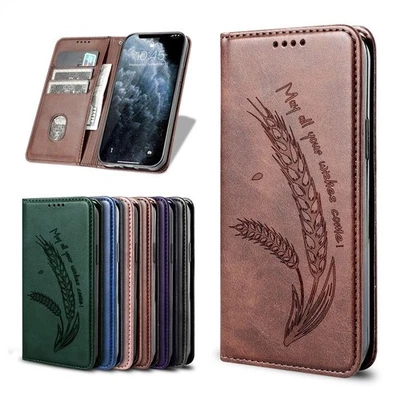 Leather Wheat Wallet Phone Case for Huawei P60 P40 P50 P30 Mate 50 40 Nova 12 14 - Imagem 1 de 4