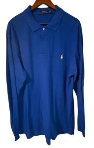Polo Ralph Lauren Men's XLT Blue/Yellow Pony Long Sleeve Polo Shirt Cotton - Picture 1 of 4