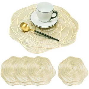 Gold Placemats 15 Inch Round Pressed Vinyl Table Mats Metallic Non-Slip Washa... - Picture 1 of 8