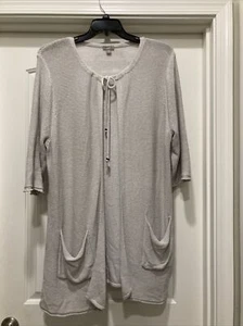 J Jill Silk Blend Cardigan Grey SZ 2X Knit Tie Neck Slouch Pockets - Picture 1 of 17