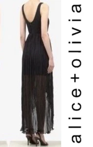 Vestido para mujer Alice + Oivia de cuero de cordero negro sin mangas alto bajo arruga pequeño - Imagen 1 de 15