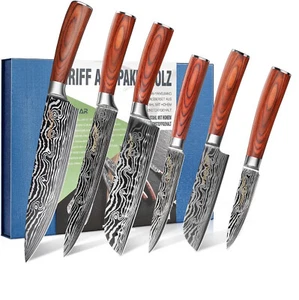 Japanisches Küchenmesser-Set aus Edelstahl mit ergonomischem Pakkaholz-Griff - Bild 1 von 2