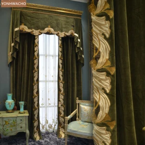 American villa dark green velvet embroidery cloth blackout curtain valance C184 - Picture 1 of 12