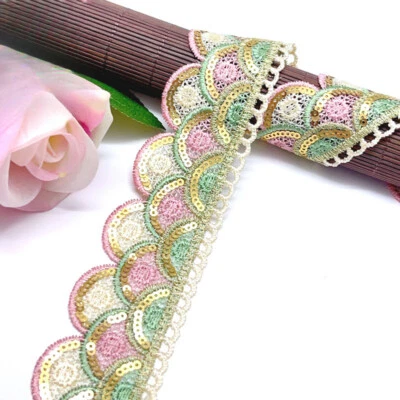 10 Yards DIY Lace Trim Sequin Embroidery Ribbon Sewing Craft 4cm Lace Trimming - Image 1 of 4