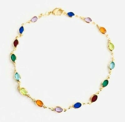 Tornozeleira CZ MULTICOLORIDA PREENCHIDA COM OURO 14K 10" DE COMPRIMENTO - ANK114 - Imagem 1 de 4