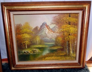 ANTONIO Mountain & Stream Framed Print Painting 23x27 - Picture 1 of 7