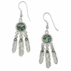 Womens Silver Plated Abalone Shell Dreamcatcher Feather Earrings Jewellery Gift - Picture 1 of 6