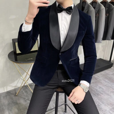 Para hombres Vintage Terciopelo Fumar Chaqueta Vestido de Boda Formal Rendimiento Traje Abrigos Foto 1 de 4