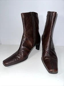 Sesto Meucci Ankle Boots Square Toe Rustic Brown Zip Up Expose Stitching Sz 7.5M - Picture 1 of 14