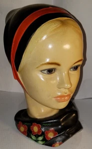 Vintage Marwal Scandinavian MCM Chalkware Plaster Girl Head Bust 8.5" Tall - Picture 1 of 9