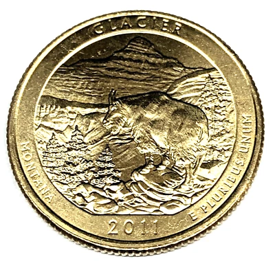 # C1655   U.S.  AM. BEAUTIFUL   GOLD COLORED  25c  COIN,  GLACIER   2011-P - Image 1 of 2