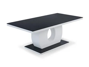 High Gloss White Coffee Table Halo Design Black Glass Top and Base - Picture 1 of 4