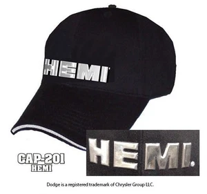 Black Hat / Cap - w/ Chrome Liquid Metal Dodge HEMI Emblem / Logo (Licensed) - Picture 1 of 6