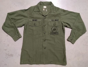 Late Vietnam War 1975 US NAVY Seabees Military Utility Shirt OG 107 15-1/2x33 - Bild 1 von 9