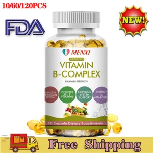 Vitamin B Complex 60/120 Capsules B1,B2,B3,B5,B6,B7,B9,B12, Immune Support Pills - Picture 1 of 14