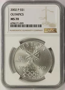 2002-P Olympics Salt Lake City Silver Modern Commemorative Dollar $1 MS 70 NGC - Picture 1 of 4