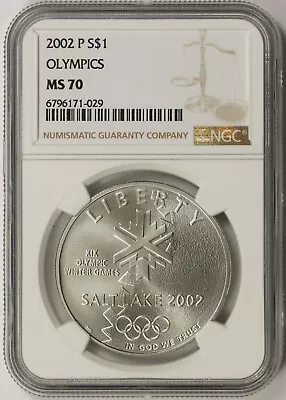 2002-P Olympics Salt Lake City Silver Modern Commemorative Dollar $1 MS 70 NGC - Image 1 of 4