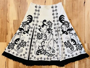Basil & Maude Women’s Embellished A-Line Skirt Off White/Black Size 2 - Picture 1 of 10