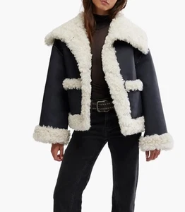 Free People Kiki Kunstleder Fell Sherpa Flieger Bomberjacke neu Small $ 248 - Bild 1 von 12