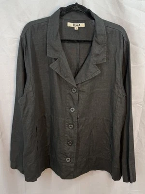 FLAX Black 100 % LINEN Relaxed Fit Blazer Jacket Size Large - Image 1 of 4