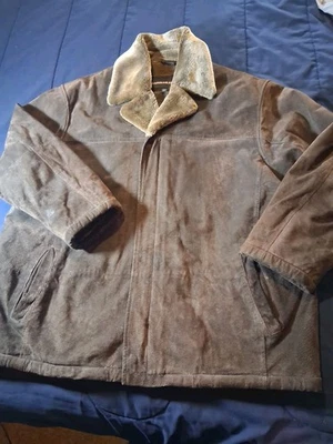 Chaqueta de cuero vintage Charles Klein 2XL abrigo de coche años 90 forro de piel sintética marrón Foto 1 de 4