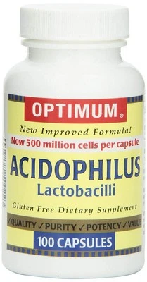 Optimum Acidophilus Lactobacilli Cápsulas Suplemento Dietético Sin Gluten 100 Ct Foto 1 de 4
