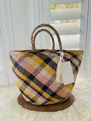 NUEVO CON ETIQUETAS ULLA JOHNSON Mariana Bolso de Mano Pequeño Cesta a Cuadros con Bolsa para el Polvo Foto 1 de 4