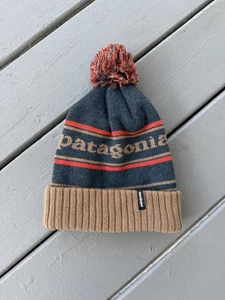 Patagonia Invierno Pom Gorro Azul Tostado Rojo Tejido Logo Gorra Talla Única Unisex - Imagen 1 de 7