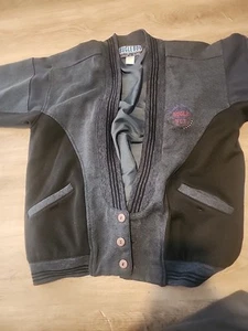 Bugle Boy World Solution Varsity Cardigan Sweater Teal Black Men's M (Fits Med) - Picture 1 of 10