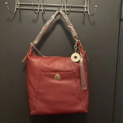 Bolsa de ombro Isaac Mizrahi feminina de couro grande vermelha escura - Imagem 1 de 4