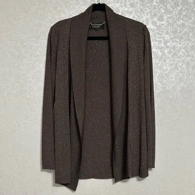 St. John Couture Cardigan Open Front Long Sleeve Brown Silver Metallic Knit 0P - Image 1 of 4