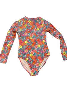 Cat & Jack Swimsuit Girls XL (14)Neon Pink Green Blue Retro Flower L Sleeve - Picture 1 of 4