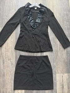Vintage Fredericks Of Hollywood Pinstripe Blazer Skirt Suit Set Size 2 RN73120 - Picture 1 of 13