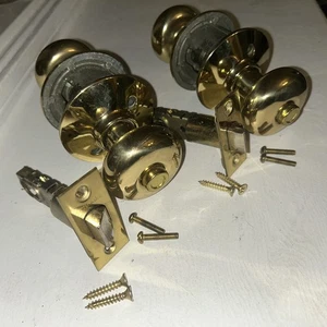 Schlage Privacy Door Knob Polished Brass Finish Replacement Set Of 2 w/Strikers - Picture 1 of 5