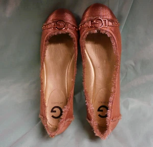 G BY GUESS WOMEN'S SHOES BALLET FLATS 9M PINK BRONZE FRINGE SHINY ROUND TOE NEW - Picture 1 of 9