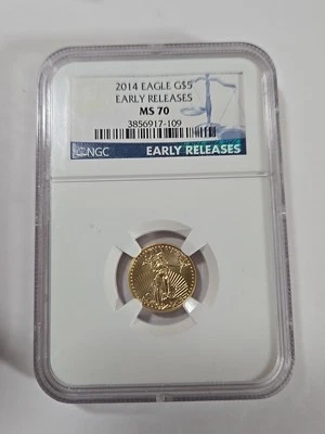 2014 $5 Gold American Eagle NGC MS69 1/10oz .9167 Fine - Image 1 of 2