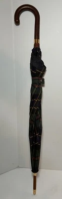 Paraguas Vintage Polo Ralph Lauren Reloj Negro Tartán Cuadros Dorado Insignia Poni 42" Foto 1 de 4