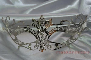 LASER CUT Metal Venetian Masquerade Costume Prom Party Wedding Silver Fox Mask - Picture 1 of 1