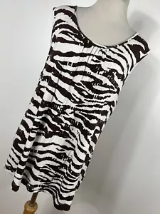 Chico's 3 Size XL Tank Top Shirt Brown White Zebra Animal Stretch Scoop Neck J4 - Picture 1 of 6