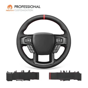 MEWANT DIY Black Genuine Leather Steering Wheel Cover for Ford F150 2015-2021 - Picture 1 of 10