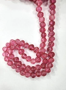 PINK TURMALINE WATERMELON CARVED  HYDRO 6-7mm SMOOTH BEADS 18"INCH NECKLACE - Picture 1 of 24