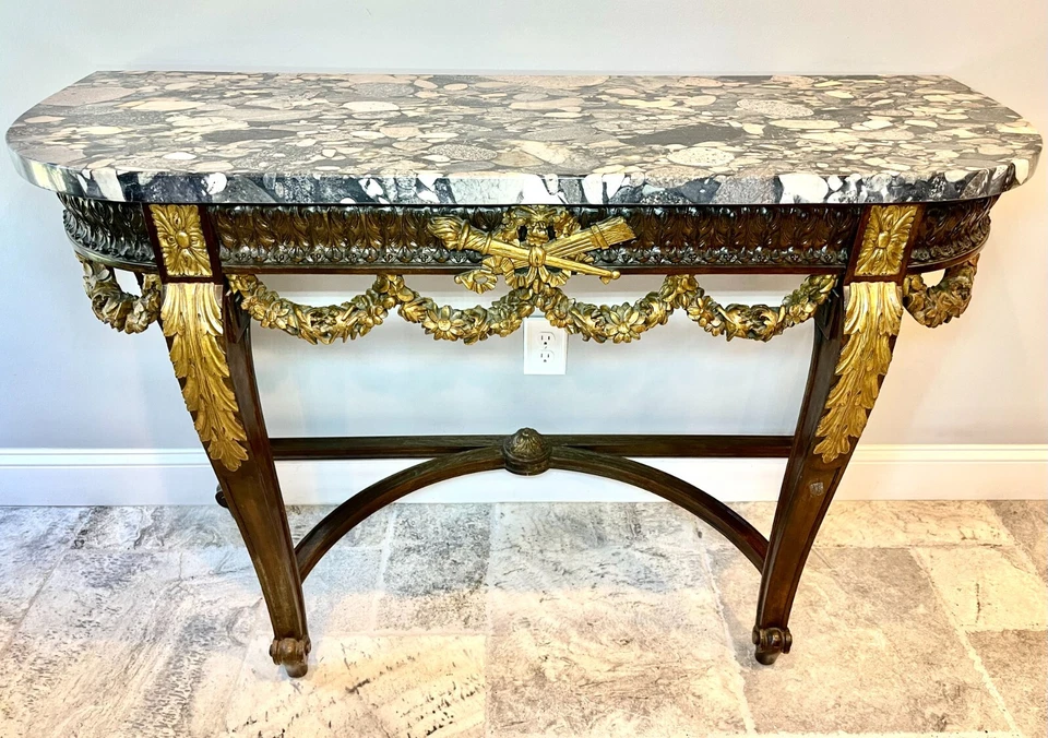 Suporte de mesa console tampo mármore francês antigo 1850–1899 - Imagem 1 de 4