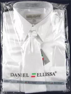 NWT Daniel Ellissa Men's Shiny White Satin Dress Shirt & Tie Set, 14.5 (32/33) - Picture 1 of 2