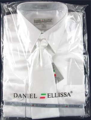 NWT Daniel Ellissa Men's Shiny White Satin Dress Shirt & Tie Set, 14.5 (32/33) - Image 1 of 2