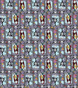 Nightmare Before Christmas Jack Sally Stained Glass Cotton By Half-Yard - Picture 1 of 2