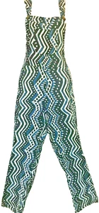 Nwt SACRED THREADS funky batik hippie rayon OVERALLS ROMPER JUMPSUIT JUMPER L - Picture 1 of 6