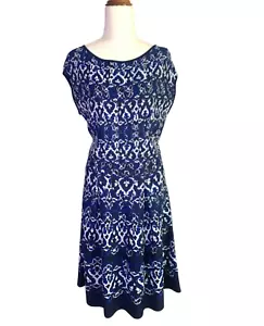 Luisa Spagnoli Dress Size M Blue And White Pattern Italian Designer Elegant VGC - Picture 1 of 10